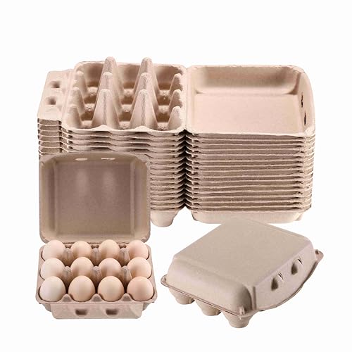 Vintage Egg Cartons 30 Pack, Blank Natural Paper Pulp Square Dozen Egg Cartons Eggs, Classical 3x4 Style Holds Up to One Twelve 12 Count Chicken Eggs, Sturdy Design Made from Recycled Cardboard