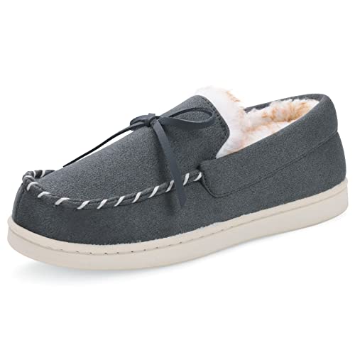 VONMAY Kids Slippers Boys Girls Moccasins House Shoes with Comfy Faux Fur Lining Memory Foam Slipper, Black