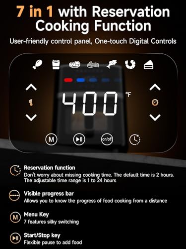 Kitchen Elite Air Fryer Oven 5.28 Qt, 7-in-1 Digital Display Compact Cooker with Easy View Windows，Space-saving, Nonstick and Dishwasher Safe Basket, Black