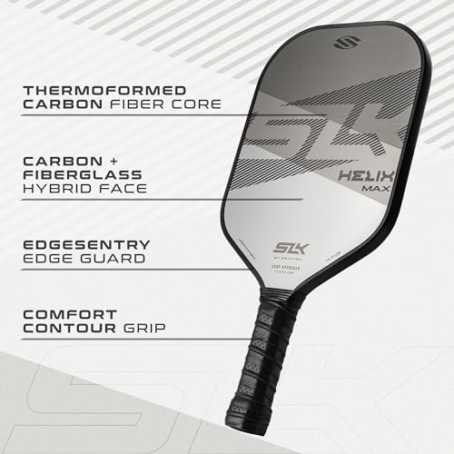 2024 SLK Helix Pro Pickleball Paddle | Carbon Fiber & Fiberglass Hybrid Face | Thermoformed Carbon Fiber Core | Unmatched Control | Legend Gray