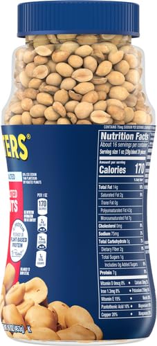 Planters Peanuts, Lightly Salted, Dry Roasted, 16-Ounce Jars (Pack of 12)