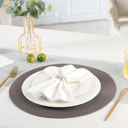 BAOFIN Placemats Set of 6, Round Placemats for Dining Table, Washable Woven Non-Slip Placemats, 15 inch, Brown