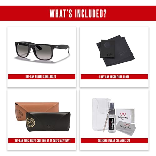 Ray-Ban RB4165 JUSTIN 601/8G 51M Rubber Black/Grey Gradient Sunglasses For Men+ BUNDLE with Designer iWear Care Kit