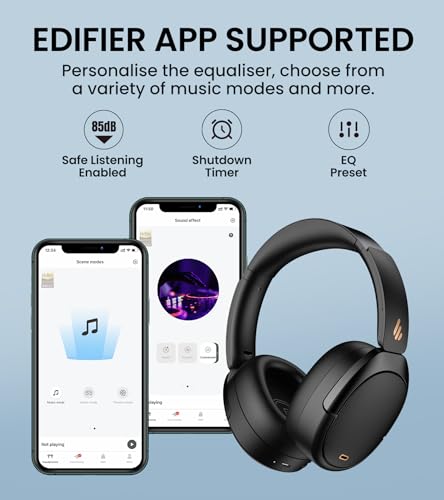 Edifier WH950NB Active Noise Cancelling Headphones, Bluetooth 5.3 Wireless LDAC Hi-Res Audio, 55 Hours Playtime, Google Fast Pairing for Android, Dual Device Connection, App Control, Black