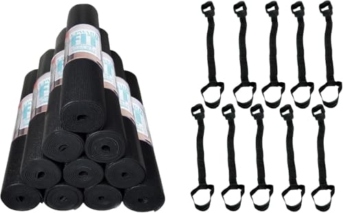 Upward Fit 10-Pack Classic Yoga Mat With Carrying Strap, 68" x 24" Non Slip Exercise Mat, 4mm Thick Fitness Mat, Anti-Tear, Bulk Yoga Mats for Home Workout, Gym, School, or Studio, Assorted