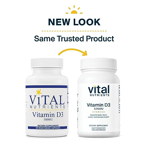 Vital Nutrients Vitamin D 5000 IU | Vitamin D3 Supplement | Healthy Bones, Teeth, Muscles*| Cellular & Immune Function | Calcium Absorption | Gluten, Dairy and Soy Free | 90 Capsules