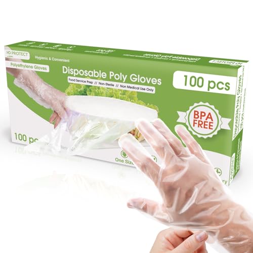 Keppi 100 pcs Plastic Gloves - BPA & Latex Free - Food Handling Gloves - Food Safe Disposable Gloves for Cooking - Bulk Food Safe Gloves - Great Fit