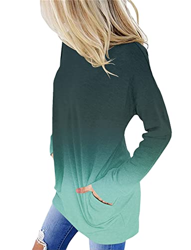 ONLYSHE Long Sleeve Tops for Women Tunic Shirts Crew Neck Thumb Hole Blouses Solid Color Tees Tops with Leggings,Green,X-Large