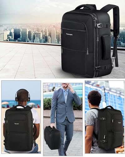 Vancropak 35L Carry on Bags for Airplanes, Luggage Backpack for Travel, Flight Approved Travel Bag for Men & Women, Water Resistant Suitcase Backpack Weekender Business Daypack Overnight Bag, Black