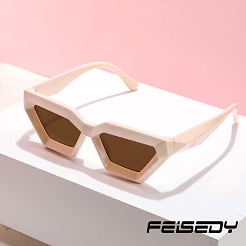 FEISEDY Women Sunglasses, Cateye Square Vintage Glasses for Men, Thick Frame Polygon Sunnies B4079