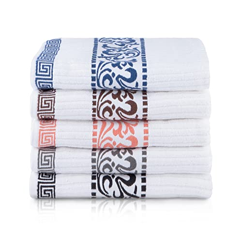 Superior 8-Piece Cotton Towel Set, Decorative Greek Pattern, Home Essentials, Absorbent Towels, Decor for Bathroom, Spa, Includes 2 Hand, 2 Face and 4 Bath Towels, Athens Collection, Navy-Blue