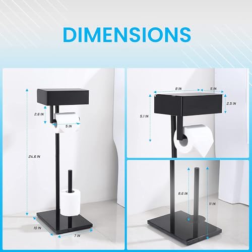 Day Moon™ Matte Black Toilet Paper Holder Free Standing Toilet Paper Holder with Storage - Toilet Paper Stand and Tissue Holder for Bathroom - Toilet Paper Holder with Shelf and Wipe Holder