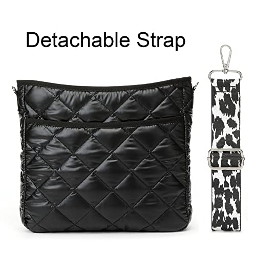 Quilted Crossbody Bags for Women, Unique Pattern Strap Quilted Bag, Crossbody Purses for Women, Quilted Puffer Bag for Women (Black)