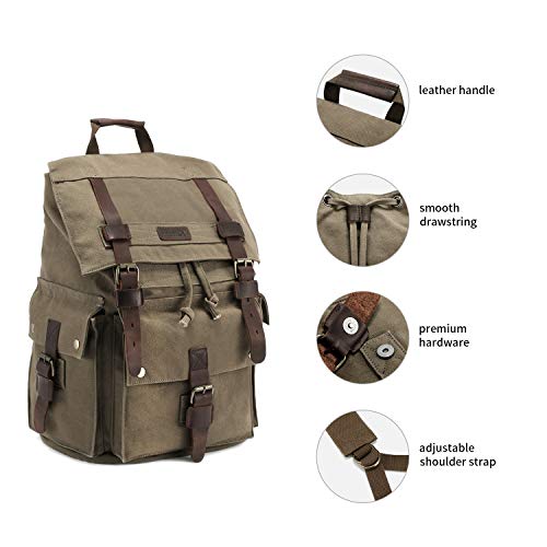 Kattee Men’s Leather Canvas Backpack Large School Bag Travel Rucksack Black