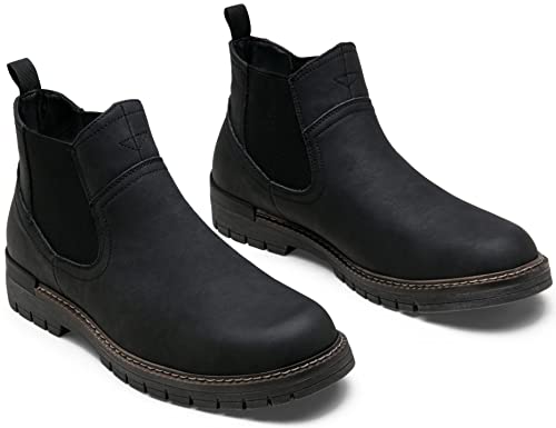 Jousen Chelsea Boots Casual Slip On Ankle Waterproof Mens Boots(AMY8119A black 09)