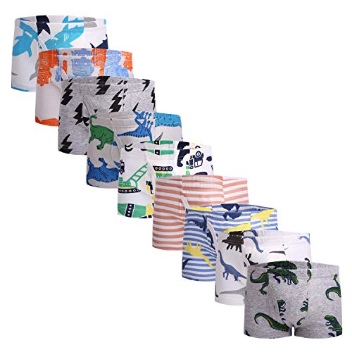 Taxzode Little Boys' Dinosaur Car Boxer Briefs Breathable Comfort Cotton Kids Boys Underwear Panties,9-piece set-2-3T 3-4T 4-5T 5-6years 7-8years 3-4 Years