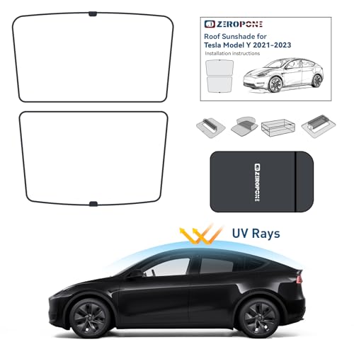 ZeroPone Tesla Model Y Roof Sunshade 2021-2024, Foldable Model Y Sunshade Roof, Tesla Model Y Glass Roof Sunshade, Front & Rear Model Y Sun Shade, Top Windows Sun Shade Windshield and Sunroof