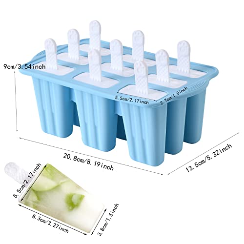 Popsicle Molds, 9 Pieces Silicone Ice Pop Molds Popsicle Mold Silicone BPA Free Reusable Sticks Easy Release Ice Pop Make (Blue, 9 CavitIES)