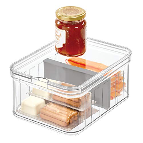 iDesign Crisp Produce Plastic Refrigerator and Modular Stacking Pantry Bin with Lid and Removable Inner Basket, Perfect for Washing Vegetables, Fruit, Lettuce, BPA Free 15.72" x 6.32" x 3.76"