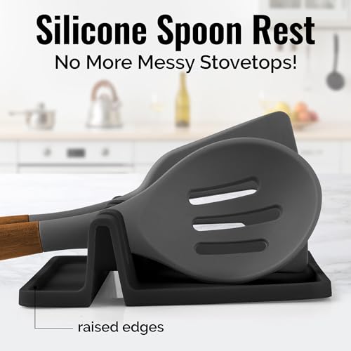 Zulay Silicone Utensil Rest - BPA-Free, Durable Spoon Rest with Drip Pad - Heat-Resistant Spoon Rest for Stove Top - Spoon Rest for Kitchen Counter - Kitchen Gadgets & Kitchen Utensils Holder - 3 Pack