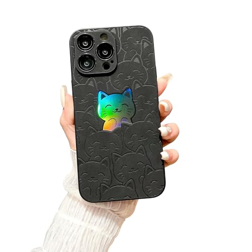 SPOBIT Compatible with iPhone 15 Pro Case, Cute Cat Pattern Laser Case for Women Men, Full Camera Lens Protection Hard PC Back Shockproof Cover Case for iPhone 15 Pro - Gray