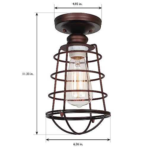 Design House 519694 Ajax Industrial Modern 1-Light Indoor Semi-Flush Ceiling Light with Metal Wire Cage for Hallway Foyer Closet, Coffee Bronze