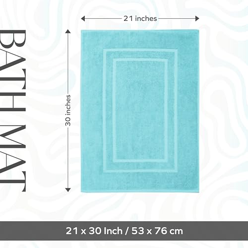 Feather & Stitch 2 Piece Towel Like Bath Mats (30x21 Inch) 100% Cotton Terry Mat, Non-Slip Hotel, Spa, Shower Floor Mats [NOT A Bathroom Rug], Soft Absorbent Washable Mats - Sky Blue