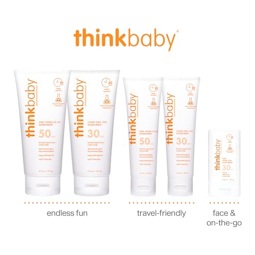 Thinkbaby SPF 50+ Baby Mineral Sunscreen – Safe, Natural Sunblock for Babies - Water Resistant Sun Cream – Broad Spectrum UVA/UVB Sun Protection – Vegan Baby Sunscreen Lotion, 3 Oz.