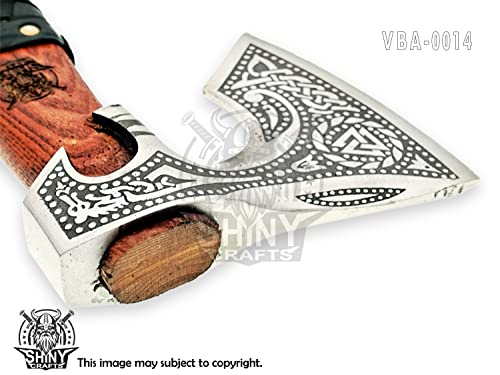 SHINY CRAFTS-Viking axe bearded axe tomahawk birthday gifts-Viking Axe Real, Bearded Axe Real Hatchet Russian Valknut Wood Working Tool with Premium Leather Sheath (SCA-10)