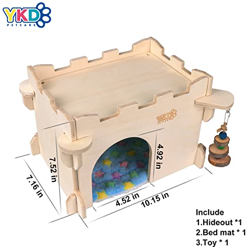 YKD Castle Chinchilla House - Small Animal Hideout for Chinchilla Guinea Pig Hedgehog, or Rat - Ventilated Wooden Guinea Pig Hut Habitat with Multiple Doors (Medium)