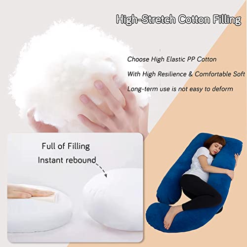 AMCATON 60 Inch Pregnancy Pillows for Sleeping, Extra Large U Shaped Body Pillow, Pregnancy Pillow, Maternity Pillow for Pregnant Women with Velour Cover (Blue)