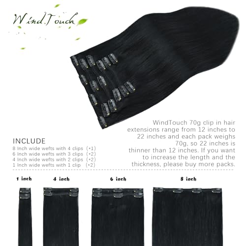 WindTouch Clip in Hair Extensions Real Human Hair #60 Platinum Blonde Hair Extensions 15Inch 70g 7pcs Blonde Human Hair Clip in Extensions Straight Clip in Hair Extensions