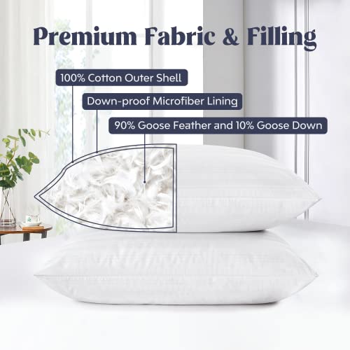 puredown® Goose Feather Down Pillows, Bed Pillows for Sleeping with 2 Outer Protectors, Hotel Standard/Queen Pillows Set of 2 (Pack of 2)