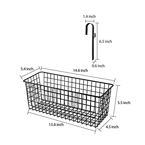 Ymeibe 2 Pack Bedside Hanging Wire Basket for Storage Bedside Caddy Hanging Organizer Bunk Bed Shelf Holder Pocket for College Dorm Room Baby Bed Rails (Black/Large)