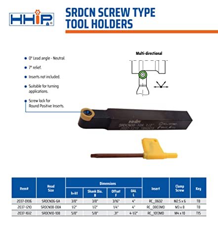 HHIP 2037-0106 Style SRDCN 06-6A Turning Tool Holder, 3-1/2" OAL, 3/8" Shank