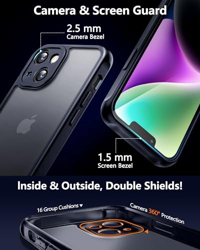 NINDOO for iPhone 14 Case,[Full Camera Protection] with 2X Screen Protectors,Matte Protective and Non-Slip Slim Shockproof Men Women Phone Cover.(Black)