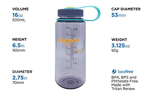 Nalgene Sustain Tritan BPA-Free Water Bottle Made with Material Derived From 50% Plastic Waste, 16 OZ, Wide Mouth, Clementine