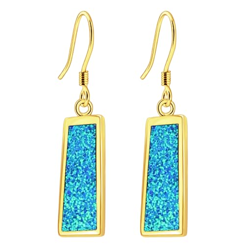 Womens Dangle Earrings - Earrings Dangle Gold Plated Drop Earrings S925 Dangling Earrings for Women Stone Jewelry Opal Earrings Fashion (Blue Opal Gold Earrings)