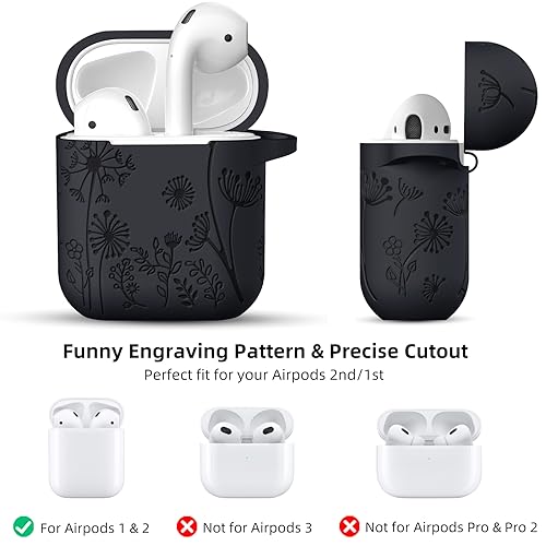 Lerobo for AirPods Case 2nd/1st Generation Case Cover, Flower Engraved Full Protective Case Compatible with Apple AirPod Charging Case with Keychain Soft Silicone Pattern Front LED Visible, Orange