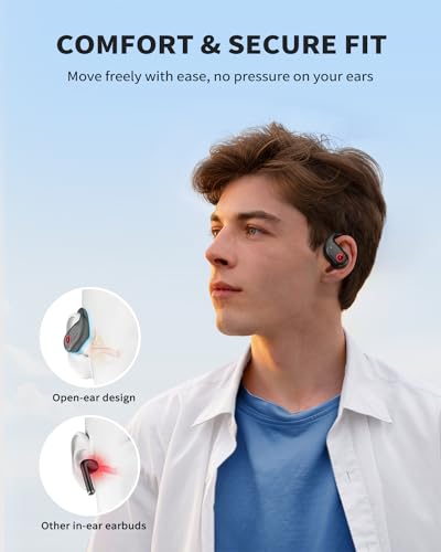 PSIER Open Ear Headphones, Bluetooth 5.3 Wireless Earbuds with LED Digital Display 40Hrs Playtime Earbuds, Premium Sound True Wireless Open Ear Earbuds with Earhooks for Running, Sports and Workouts