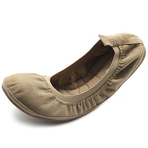 Ollio Women's Shoes Faux Suede Slip On Comfort Elasticated Ballet Flats BN16 (6.5 B(M) US, Yellow)