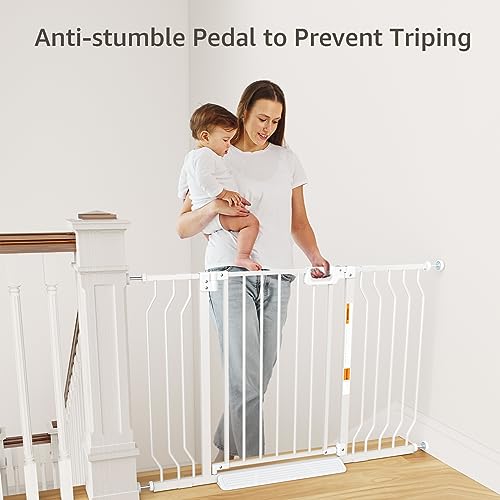 Mom's Choice-GROWNSY Baby Gate for Stairs, 29.5"-48.4" Pressure Mounted Baby Gate for Top of Stair&Doorway with Y-Spindle Rods, Anti-Trip Pedal, Wide Stairs Dog Gate Easy Install w/Red Reminder,Black