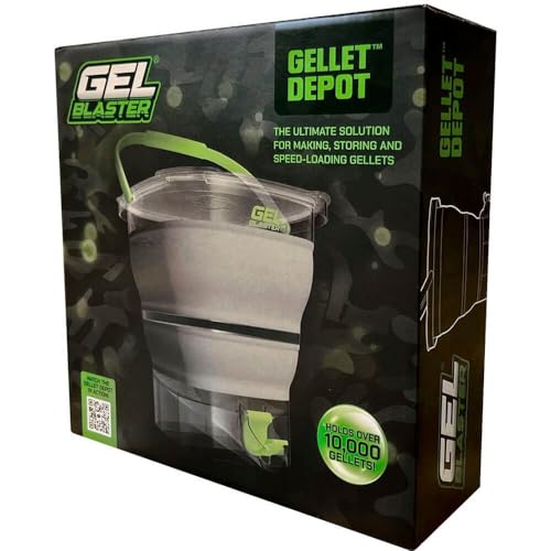 Gel Blaster Gellet Depot - Portable & Collapsible Ammo Storage Tub, Fast Loading Nozzle & Strainer - Hydrates & Stores 10,000 Water Based Gellets - Toy Gel Blasters Accessories