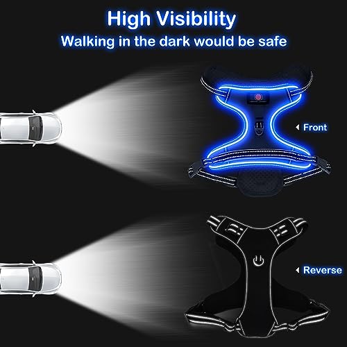 Vizbrite Light Up Dog Harness, No Pull LED Dog Harness with Handle, Rechargeable Lighted Safety Vest for Small Medium Large Dogs, Adjustable Soft Dog Lights for Night Walking