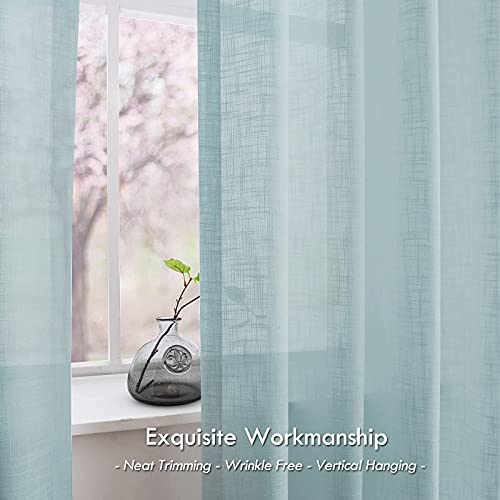 Melodieux Aqua Linen Textured Semi Sheer Curtains 63 Inch Length for Bedroom Living Room Natural Flax Linen Rod Pocket Voile Drapes, 52 by 63 Inch (2 Panels)