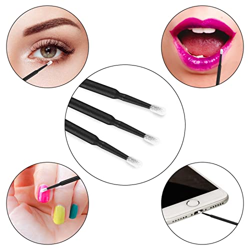 tifanso 400PCS Micro Cotton Swabs, Disposable Eyelash Microswabs for Eyelash Extensions, Lash Brush Applicators Black(Head Diameter: 2.0mm)