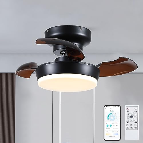 MADSHNE 24" Small Retractable Blades Ceiling Fans with Remote Control,Modern White Fandelier Ceiling Fans with Dimmable LED Lighting for Dining Room,Kitchen,Reversible