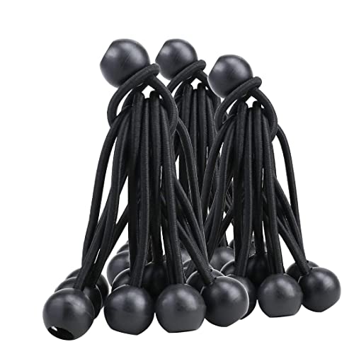 AOPRIE 30 Pack Bungee Balls, Black Ball Bungee Heavy Duty Heavyweight 4 inches Tarp Bungee Cords, Weather Resistant Tie Down Strap 4mm Thickness - for Camping, Tents, Cargo, Holding Wire and Hoses