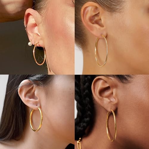 IDJEOABL Gold Hoop Earrings for Women Trendy Non Tarnish Medium Gold Hoops Thin 14K Gold Plated Hoop Earrings Lightweight 40mm