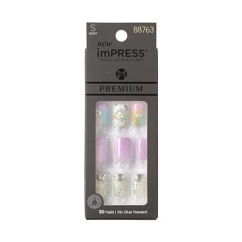 KISS imPRESS No Glue Mani Press On Nails, Color, 'Baby why so Blue', Blue, Short Size, Squoval Shape, Includes 30 Nails, Prep Pad, Instructions Sheet, 1 Manicure Stick, 1 Mini File